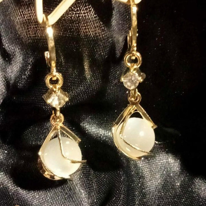 Gold Drop Earrings Kinsale with White Opal