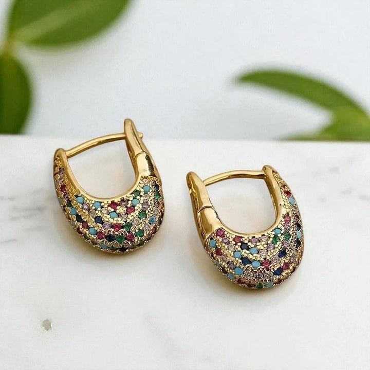 Gold Huggie Earrings Westport with Multicolour Crystals