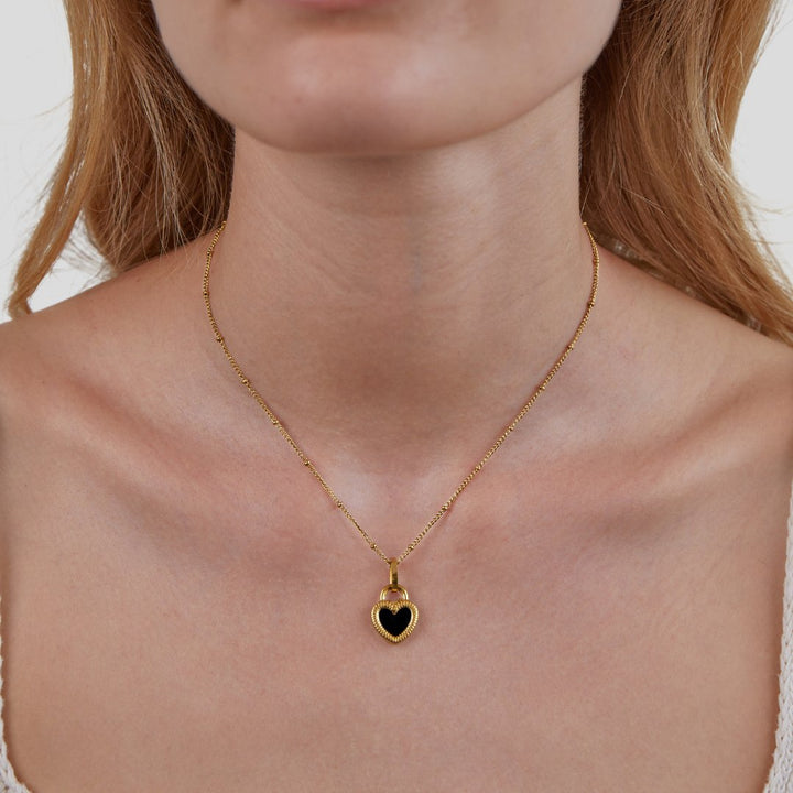 Gold Necklace Sorcha with Black Onyx Heart