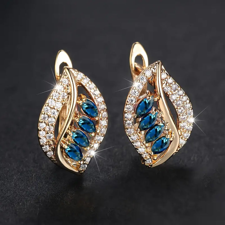 Gold Drop Earrings Aoibhinn with Sapphire Leaf