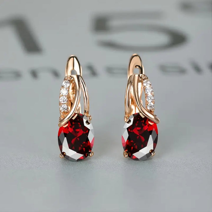 Rose Gold Drop Earrings Nuala with Ruby