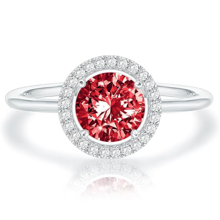 White Gold Ring Siobhán with Ruby Halo