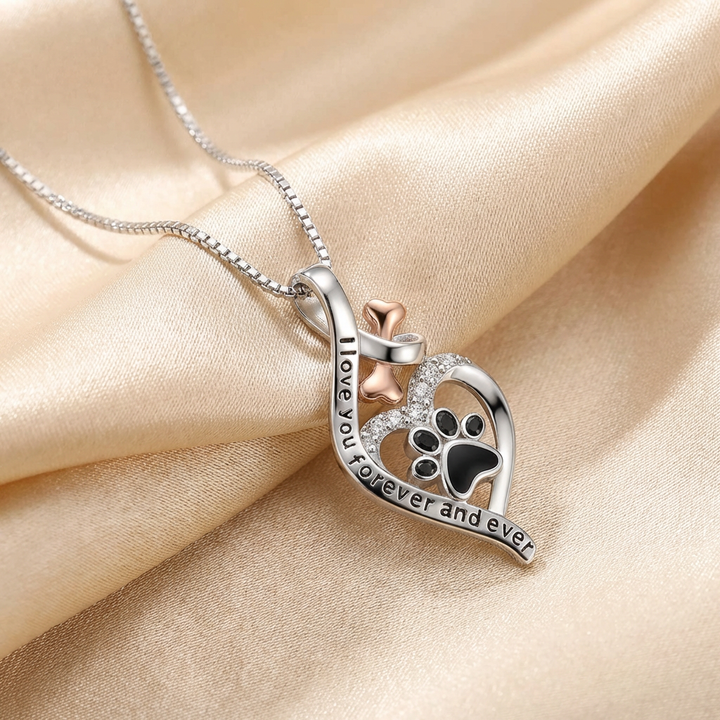 Silver &amp; Rose Gold Necklace Caitlín with Paw Print