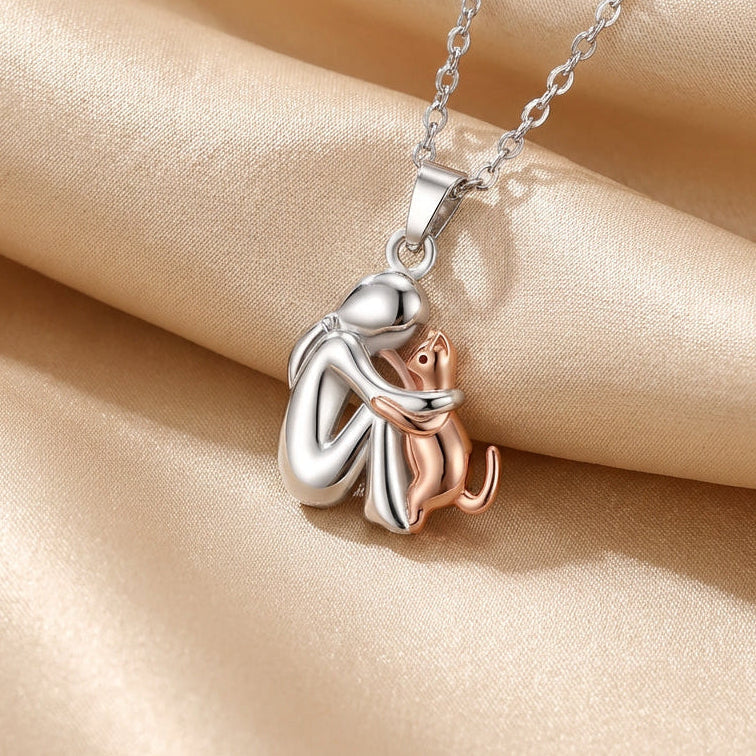 Gold &amp; Silver Necklace Sorcha with Cat Hug