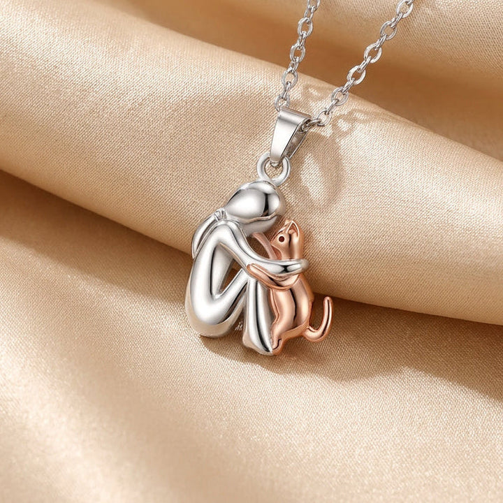 Gold &amp; Silver Necklace Sorcha with Cat Hug