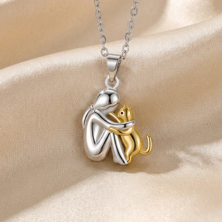 Gold &amp; Silver Necklace Sorcha with Cat Hug