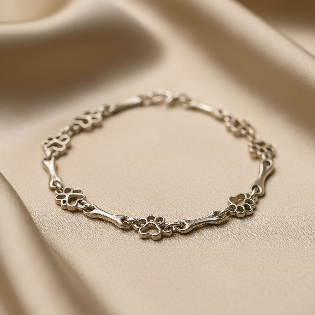 Silver Charm Bracelet with Paw Prints and Bones