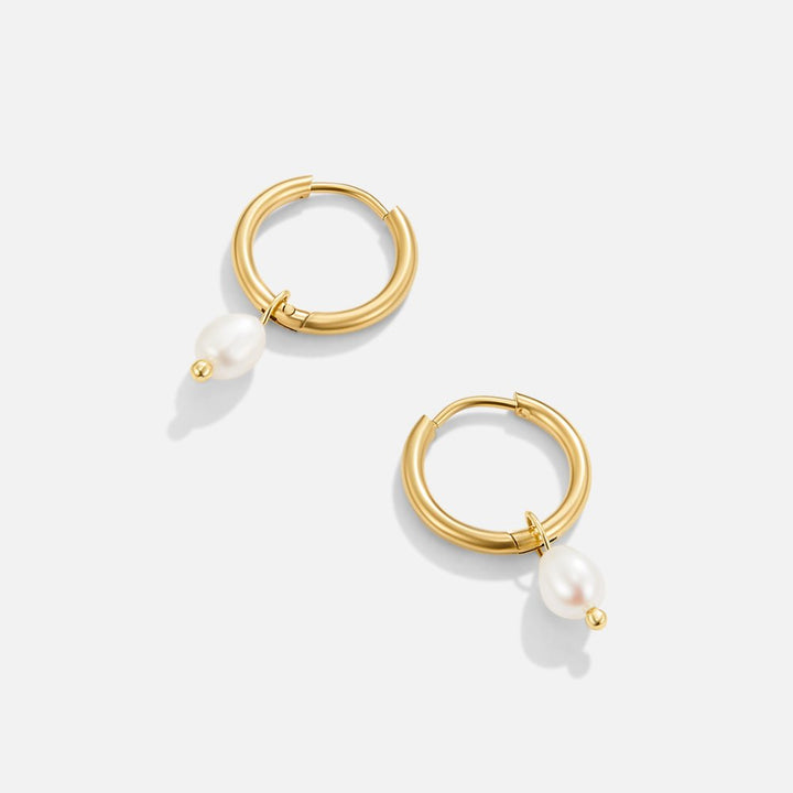 Gold Hoop Earrings Emer with Baroque Pearl