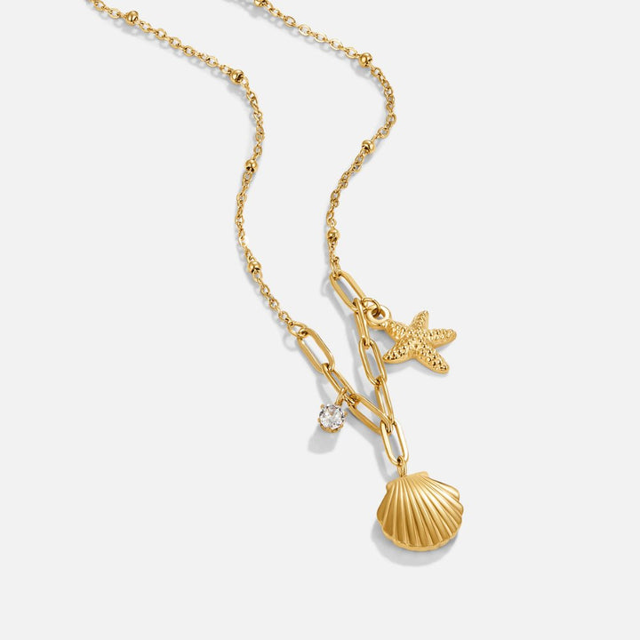 Gold Charm Necklace Clíona with Starfish and Shell
