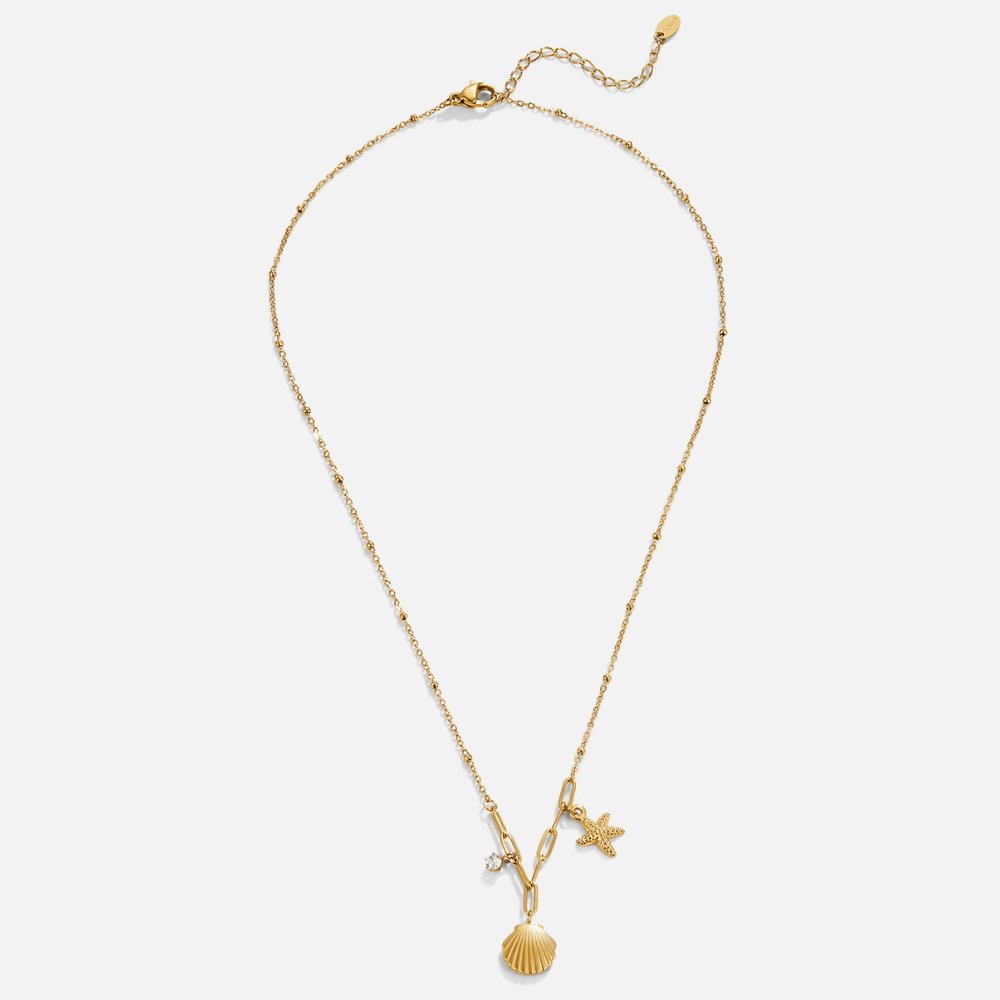 Gold Charm Necklace Clíona with Starfish and Shell