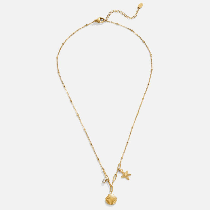 Gold Charm Necklace Clíona with Starfish and Shell