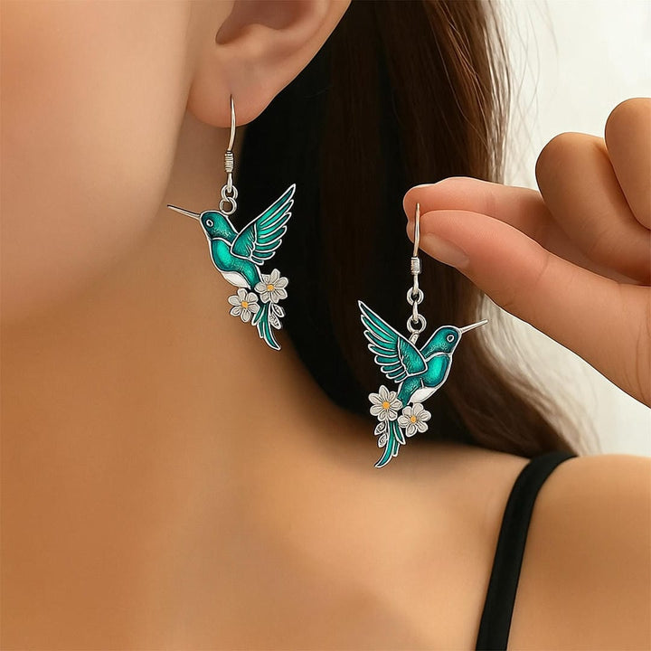 Silver Necklace Set Aoibh with Hummingbird and Flowers