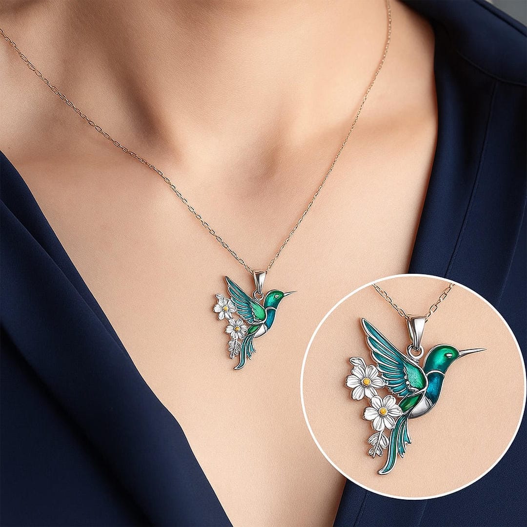 Silver Necklace Set Síle with Hummingbird Motif