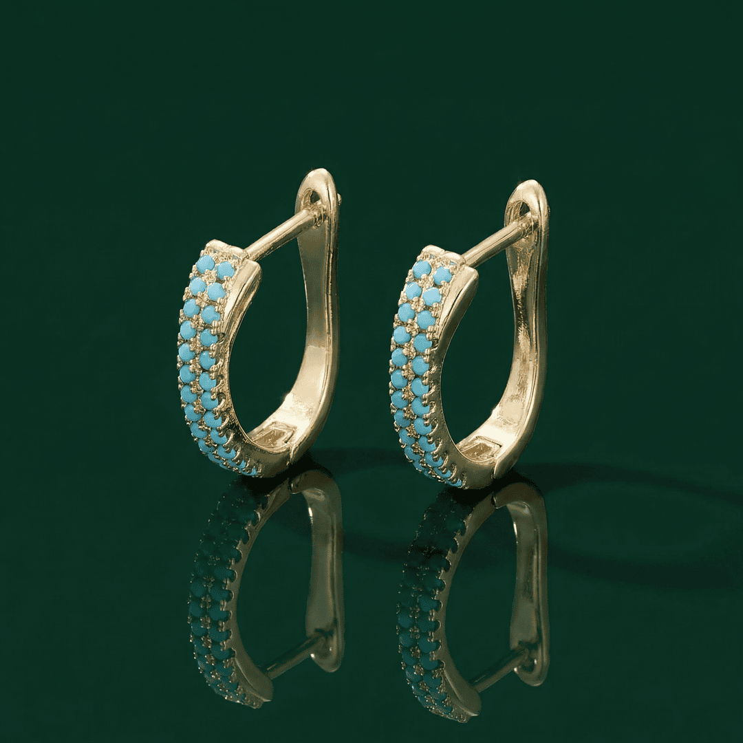 Gold Huggie Earrings Nuala with Turquoise
