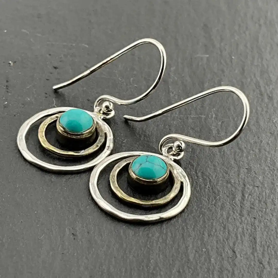 Silver &amp; Gold Drop Earrings Adare with Turquoise