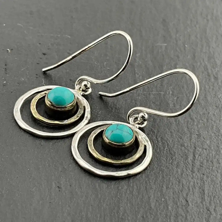 Silver &amp; Gold Drop Earrings Adare with Turquoise