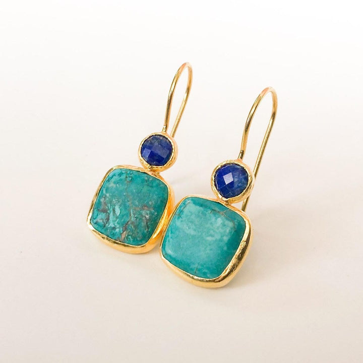 Gold Drop Earrings Niamh with Turquoise and Sapphire