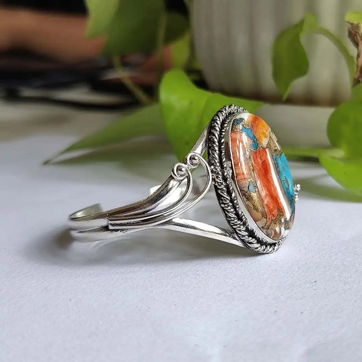 Silver Cuff Bracelet Sorcha with Turquoise Stone