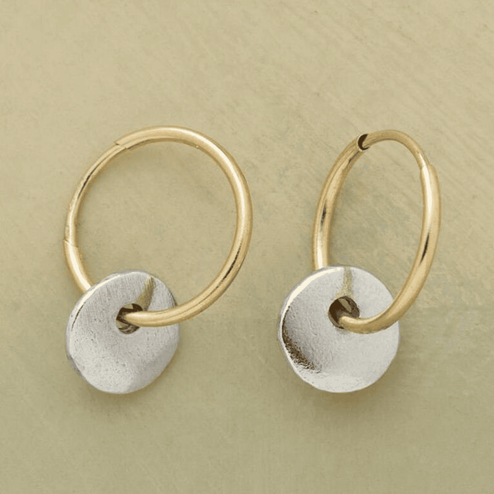 Gold &amp; Silver Hoop Earrings Cong with Disc Charm