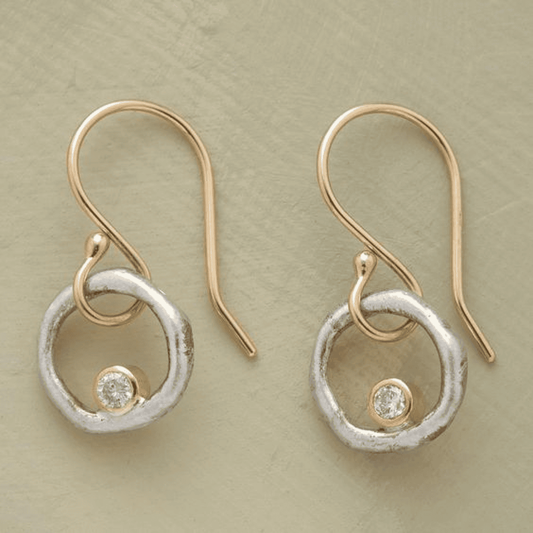 Gold &amp; Silver Drop Earrings Westport with Crystal