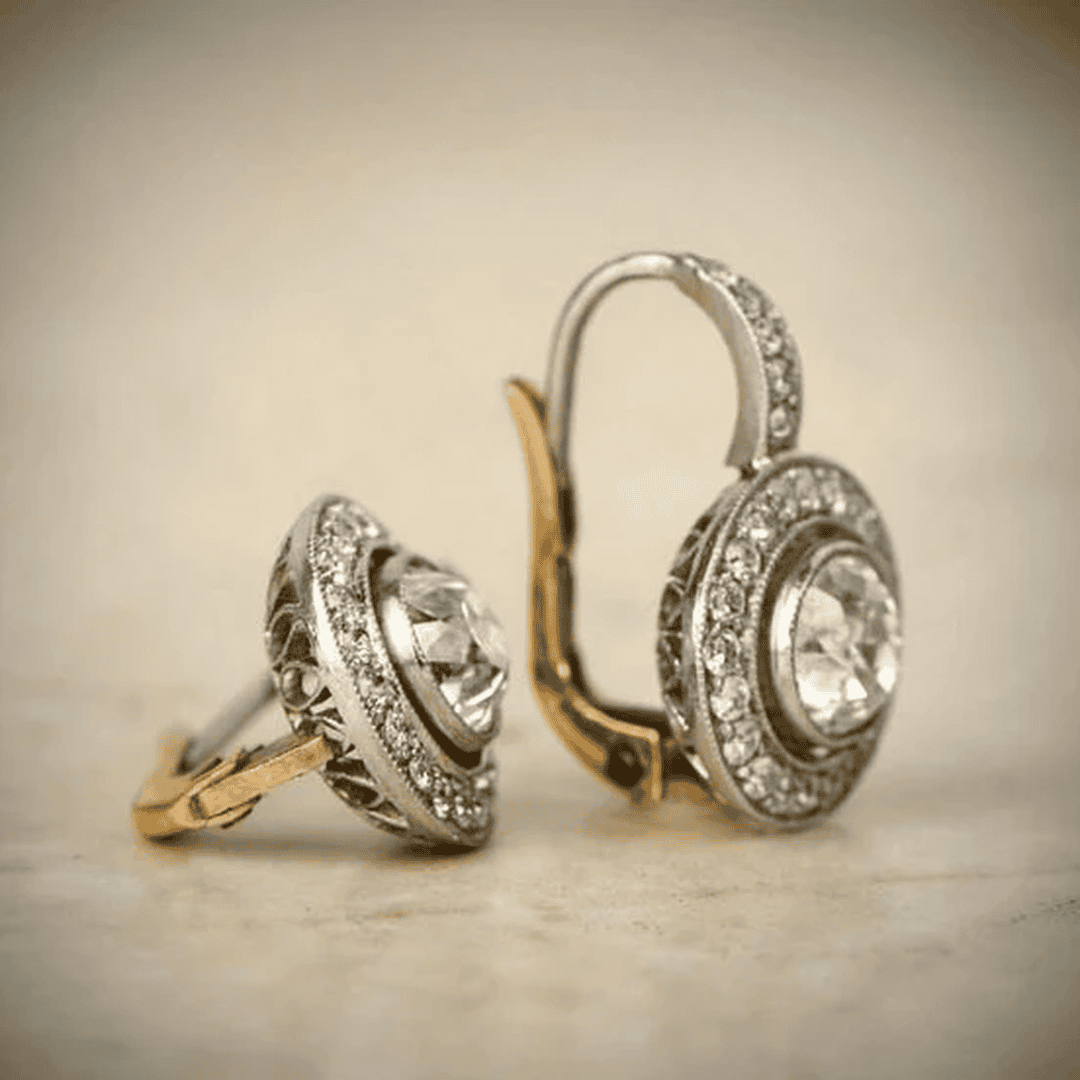 Gold &amp; Silver Drop Earrings Cong with Crystal Halo