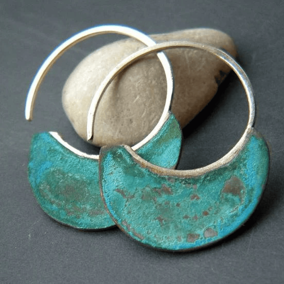 Silver Hoop Earrings Eabha with Turquoise Crescents