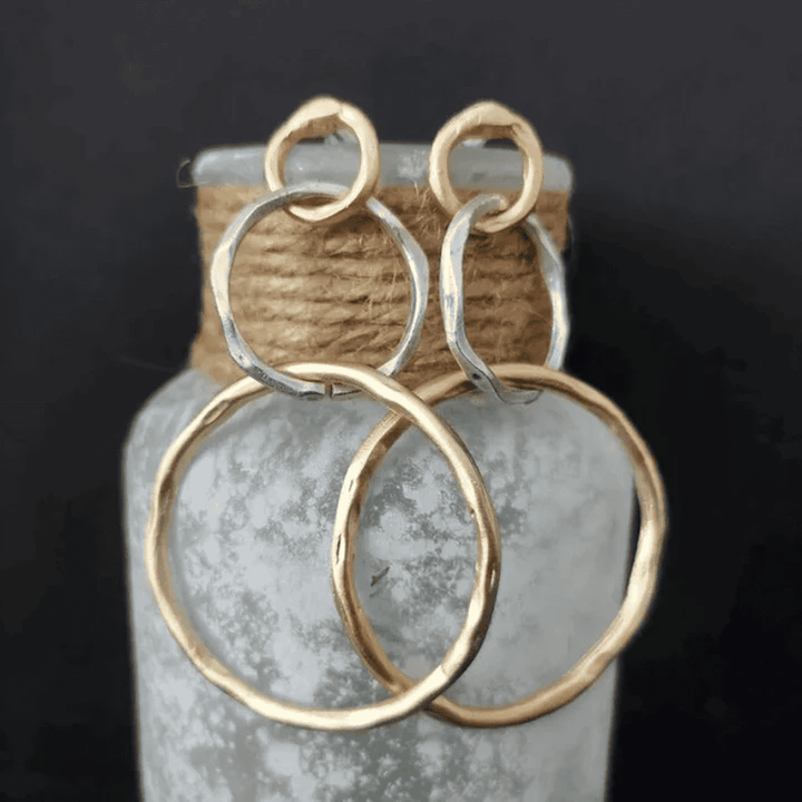 Gold &amp; Silver Hoop Earrings with Hammered Circles