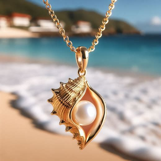 Gold Necklace Muirne with Shell &amp; Pearl