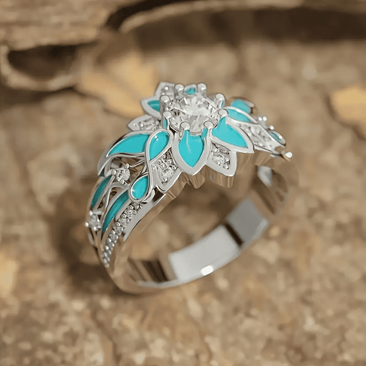 Gold &amp; Silver Ring Dervla with Turquoise Floral Motif