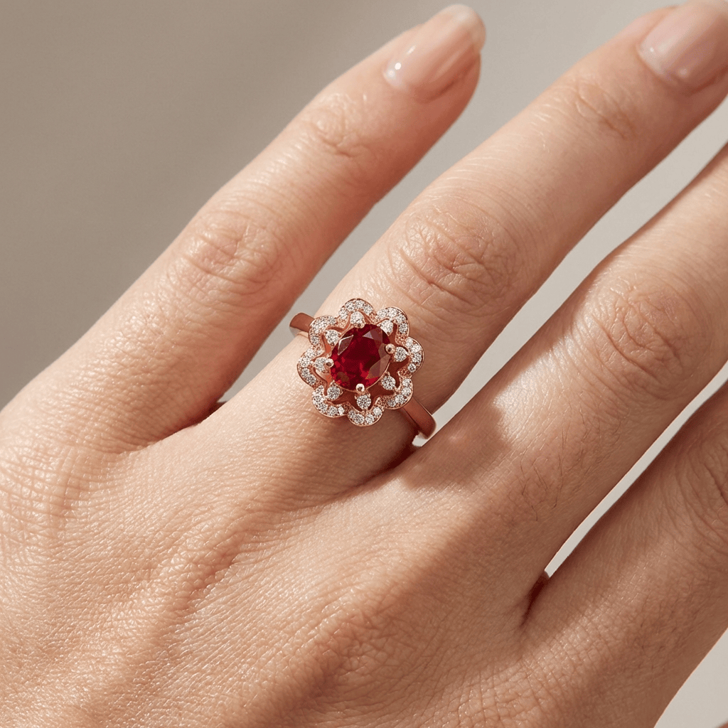 Rose Gold Ring Saoirse with Ruby