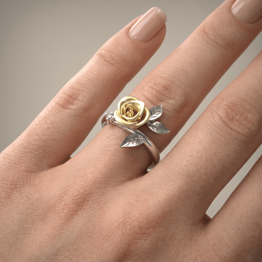 Gold &amp; Silver Ring Róisín with Golden Rose