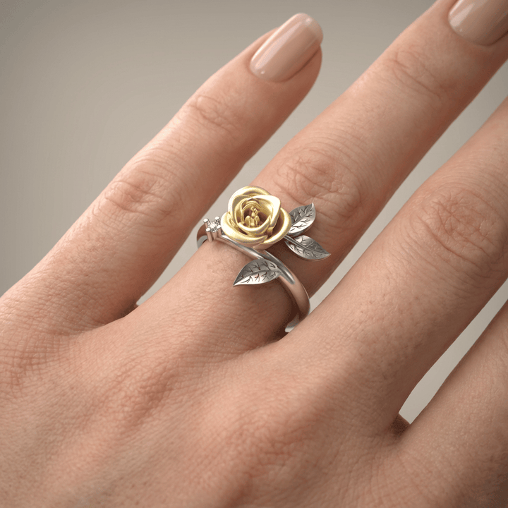 Gold &amp; Silver Ring Róisín with Golden Rose
