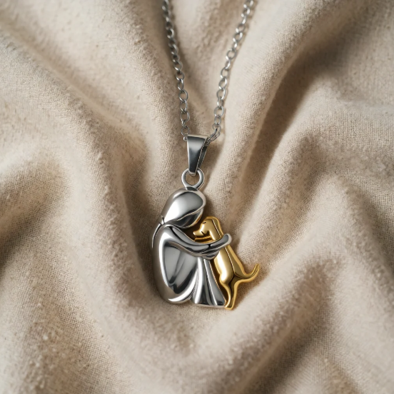 Gold & Silver Necklace Béibhinn with Woman and Dog
