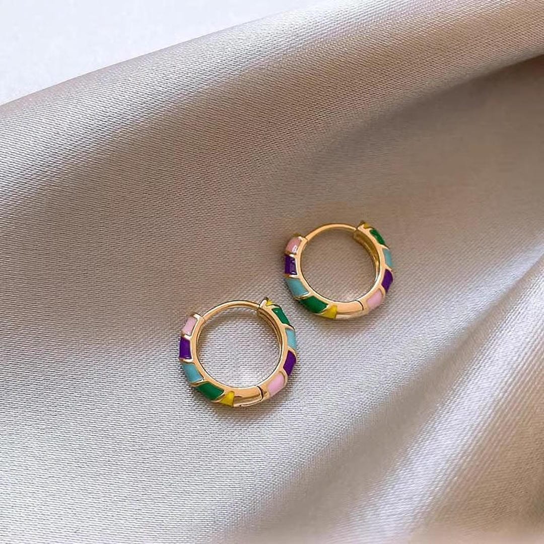 Gold Huggie Earrings Darina with Colourful Enamel
