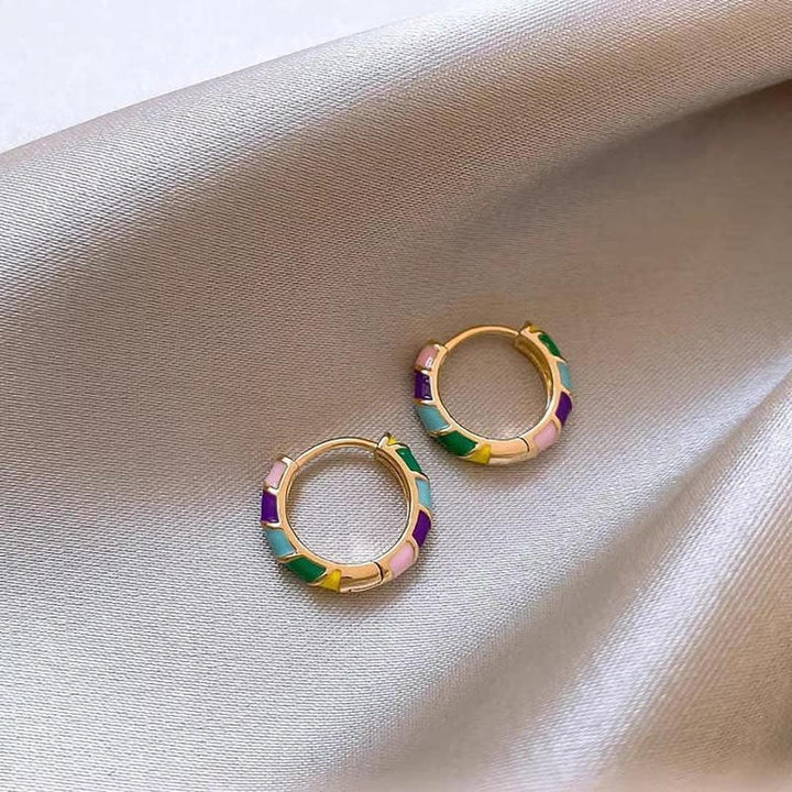 Gold Huggie Earrings Darina with Colourful Enamel