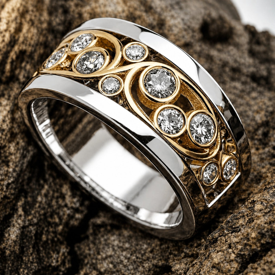 Gold &amp; Silver Ring Muirne with Crystal
