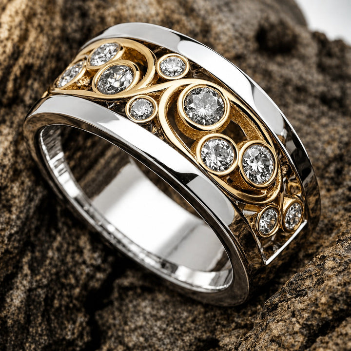 Gold &amp; Silver Ring Muirne with Crystal