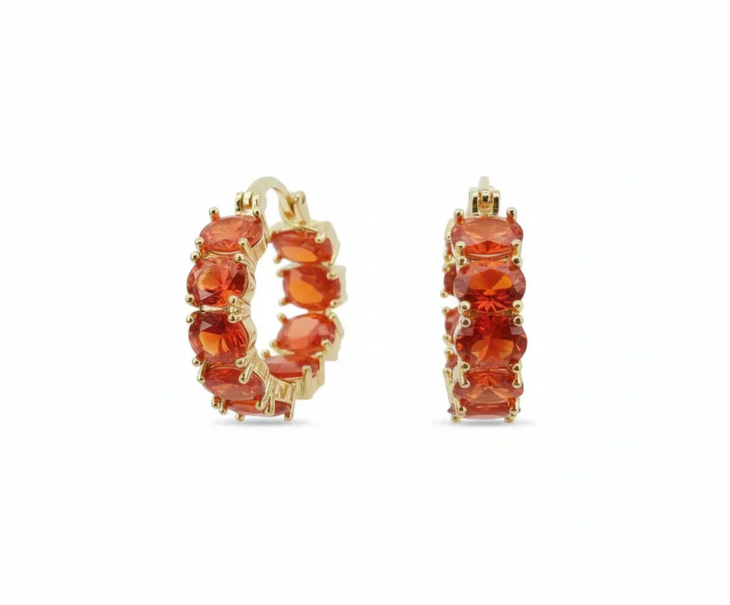 Gold Huggie Earrings Méabh with Ruby Stones