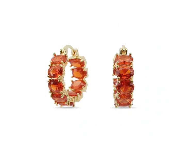 Gold Huggie Earrings Méabh with Ruby Stones