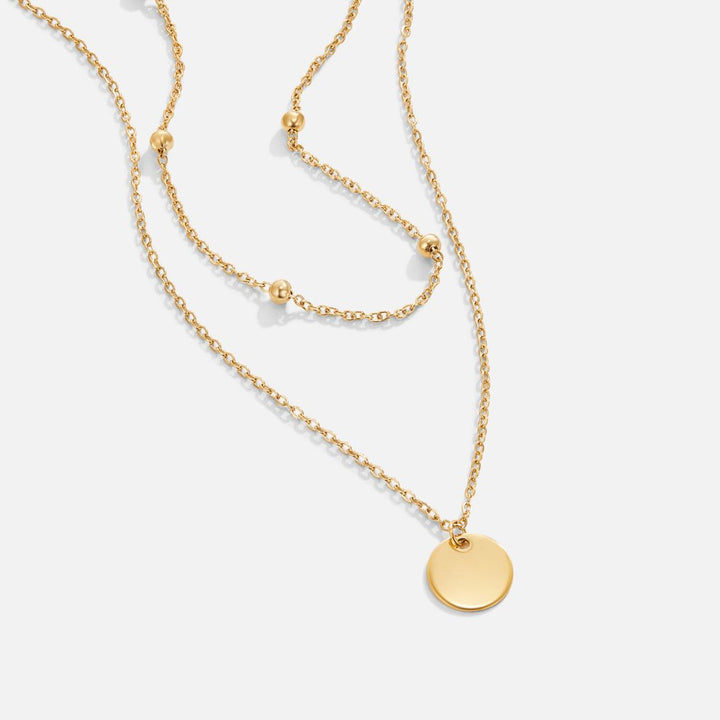 Gold Necklace Íde with Coin Disc and Layered Chain