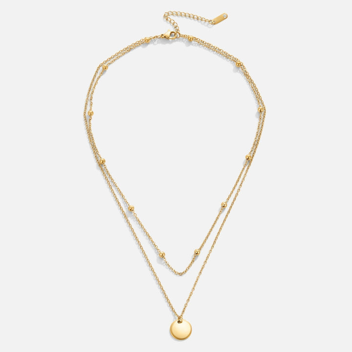 Gold Necklace Íde with Coin Disc and Layered Chain