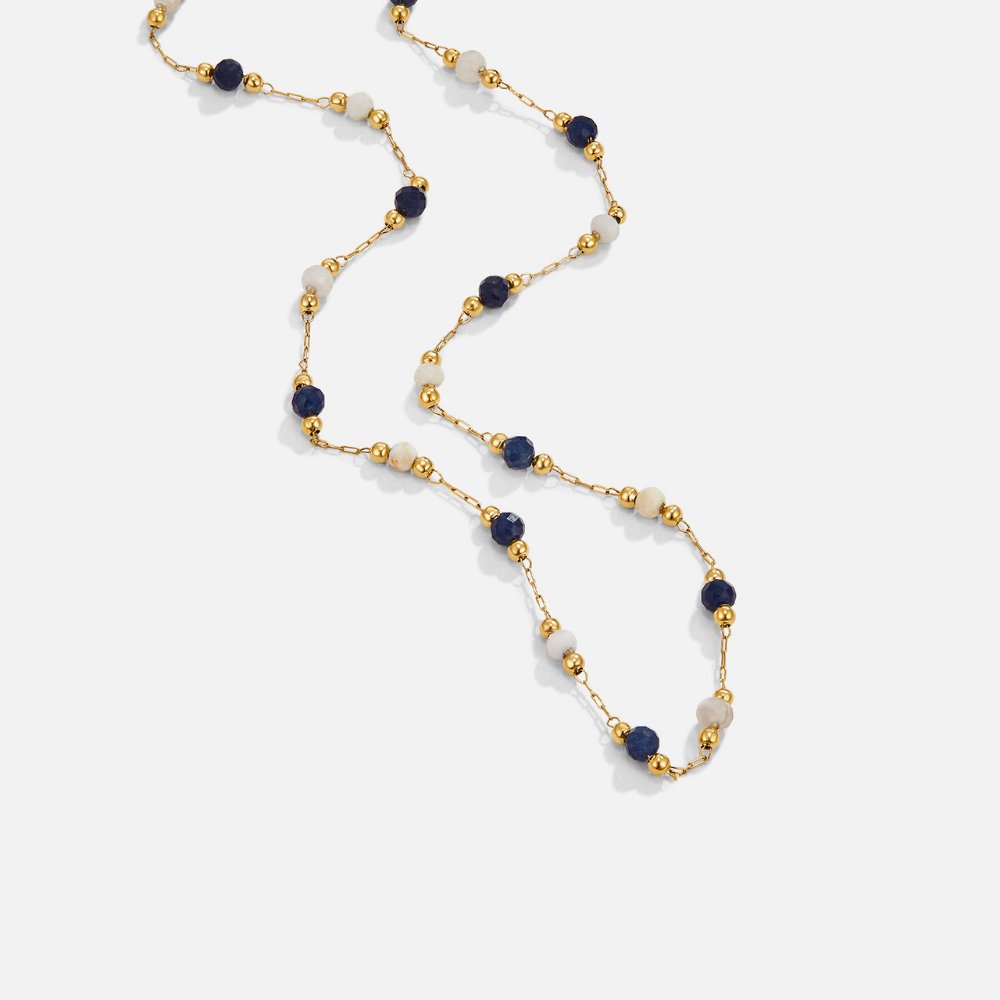Gold Beaded Necklace Niamh with Lapis and White Beads