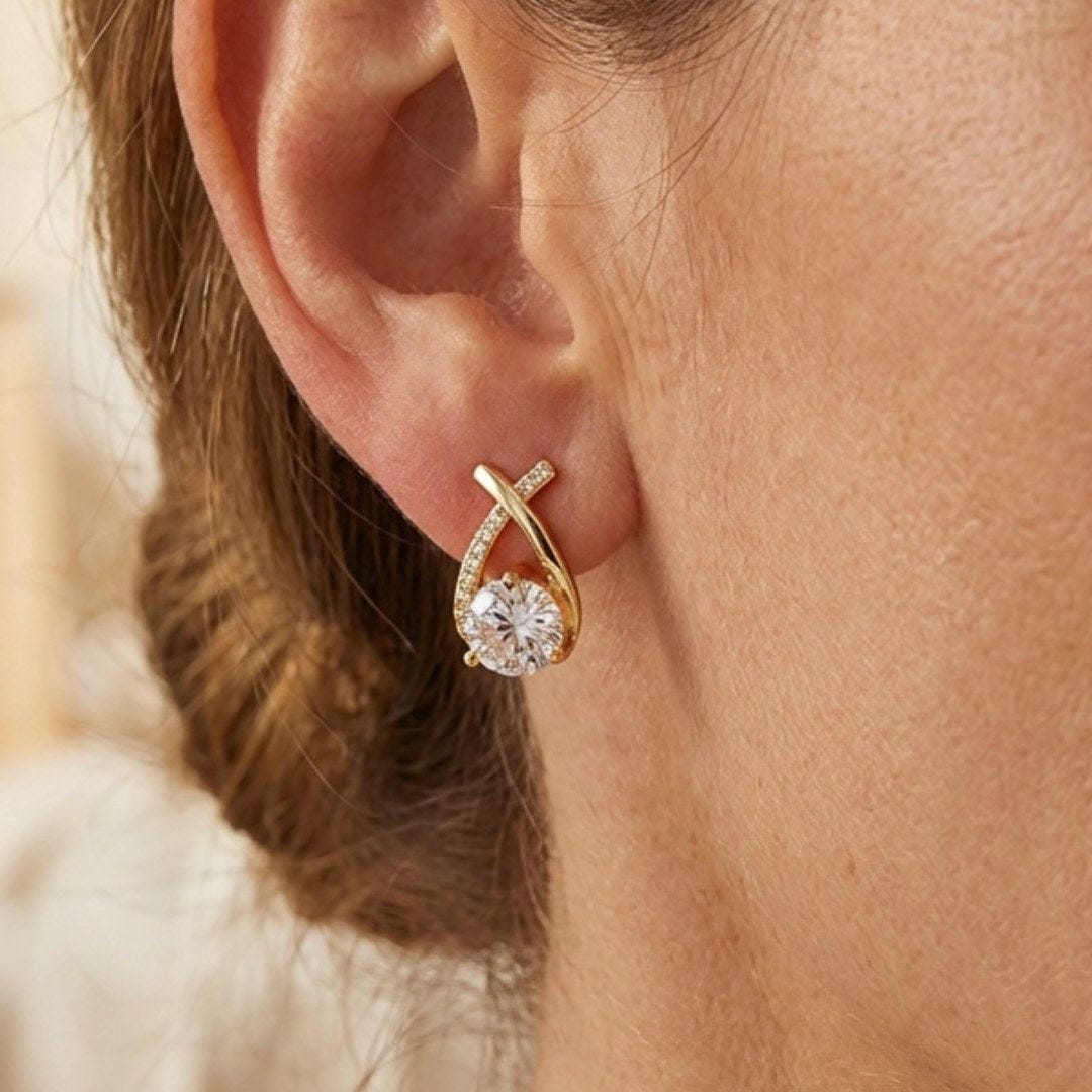 Gold Stud Earrings Órla with Crystal