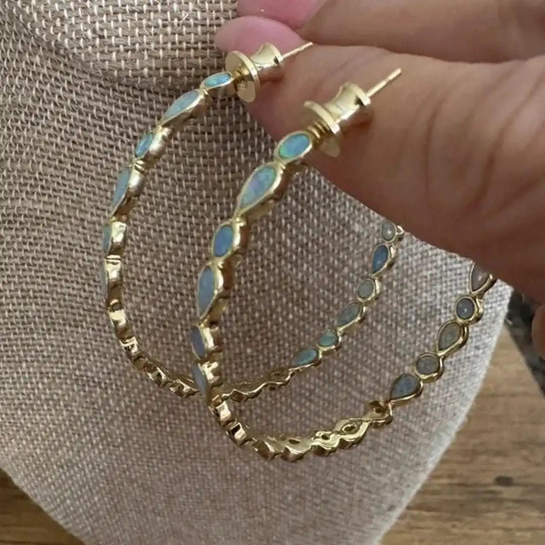 Gold Hoop Earrings Killarney with Blue Opal
