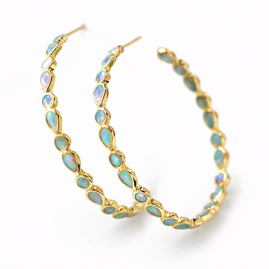 Gold Hoop Earrings Áine with Opals