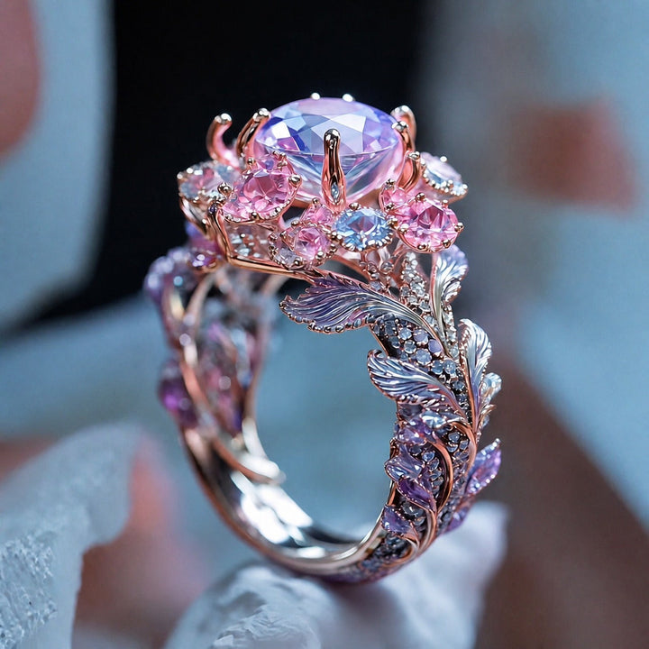 Silver &amp; Rose Gold Ring Aoibhinn with Floral Motif