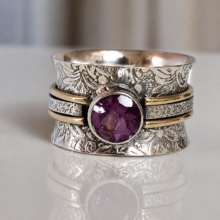 Silver &amp; Gold Ring Ciara with Amethyst
