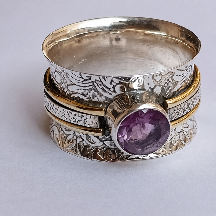 Silver &amp; Gold Ring Ciara with Amethyst