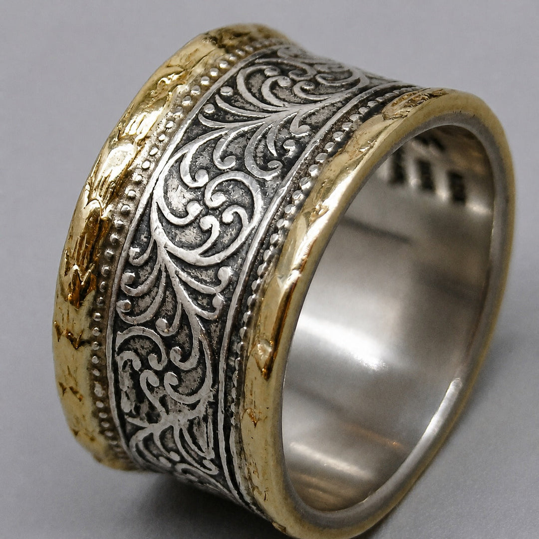 Gold &amp; Silver Band Ring Saoirse with Filigree Motif