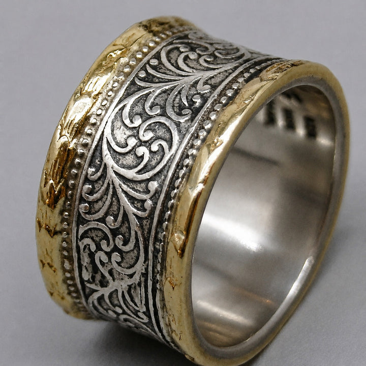Gold &amp; Silver Band Ring Saoirse with Filigree Motif